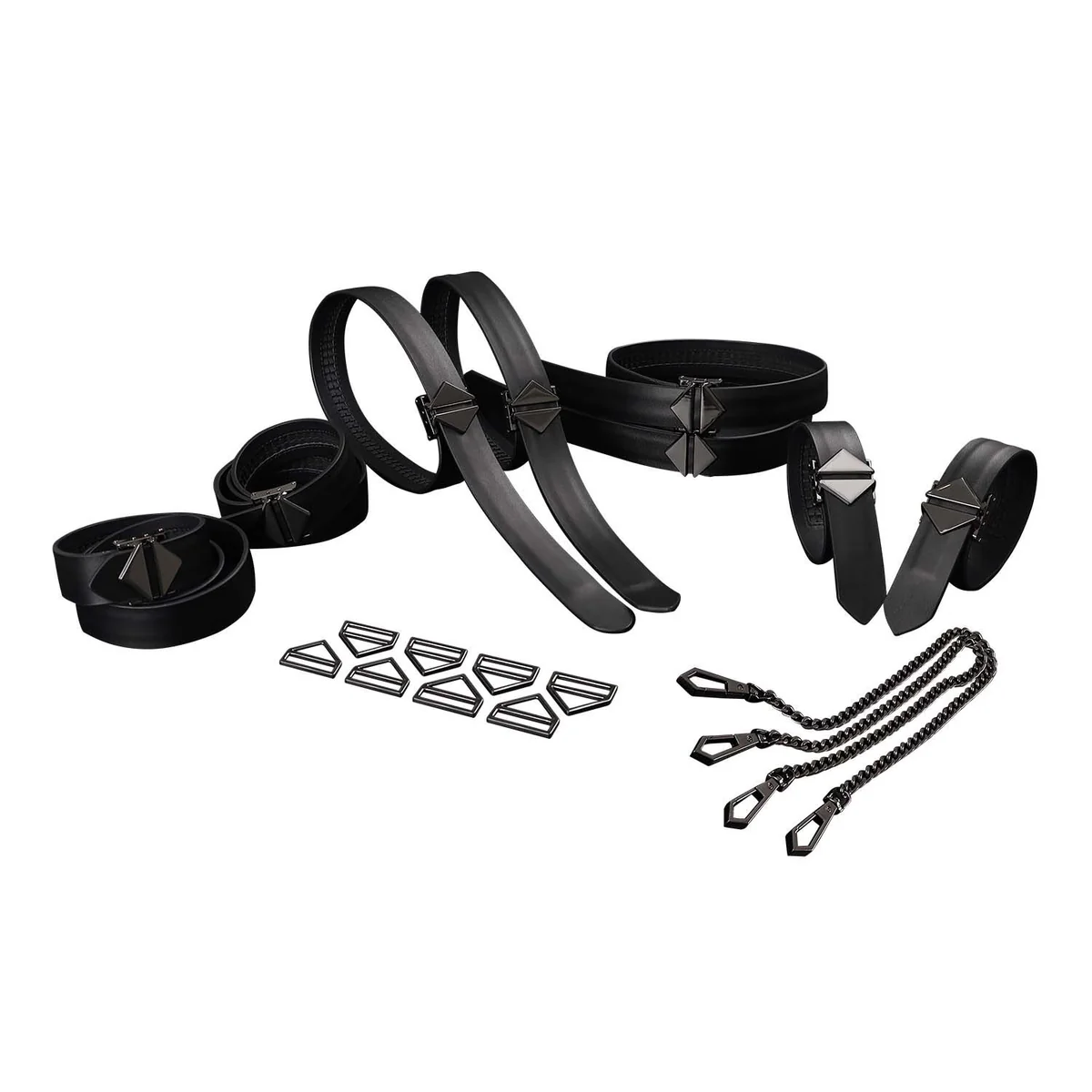 Набір для бондажу LOCKINK 8-Bondage-Straps Restraint Set, чорний 8 ременів з натуральної шкіри