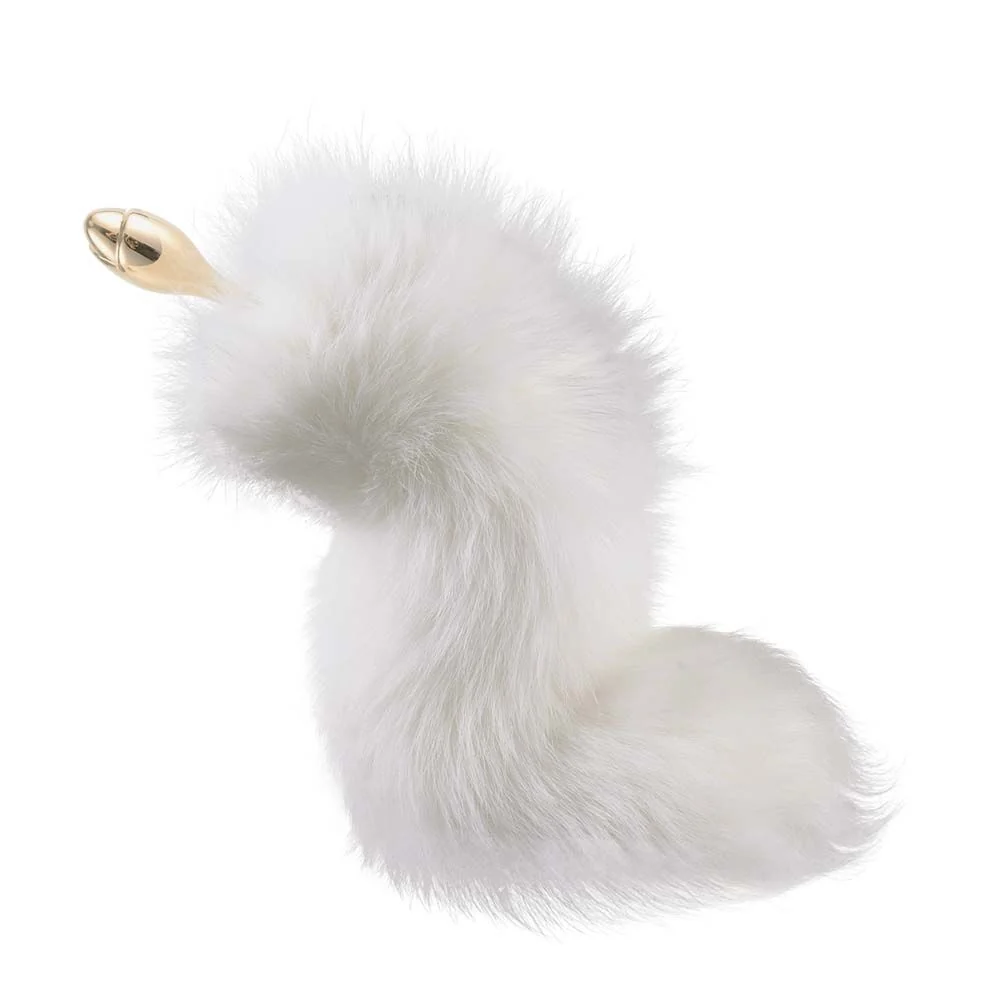 Металева анальна пробка з хутряним хвостом LOCKINK SEVANDA White Fox-Tail Anal Rose-shape Plug