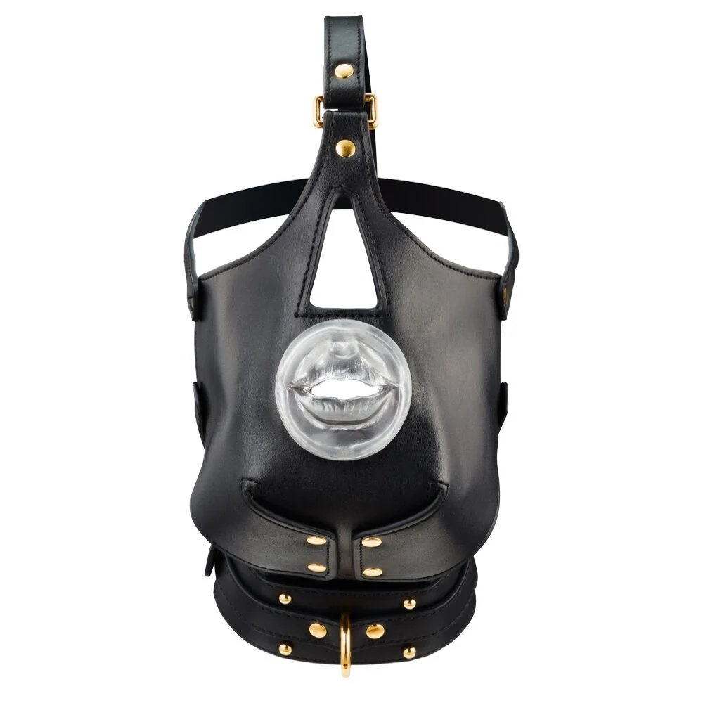 Маска-збруя для мінету з повідцем LOCKINK SEVANDA Blowjob Head Muzzle with Leash, чорна