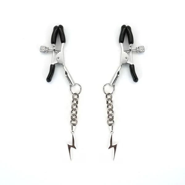 Затискачі для сосків Liebe Seele Lightning Nipple Clamps Silver, підвіска-блискавка