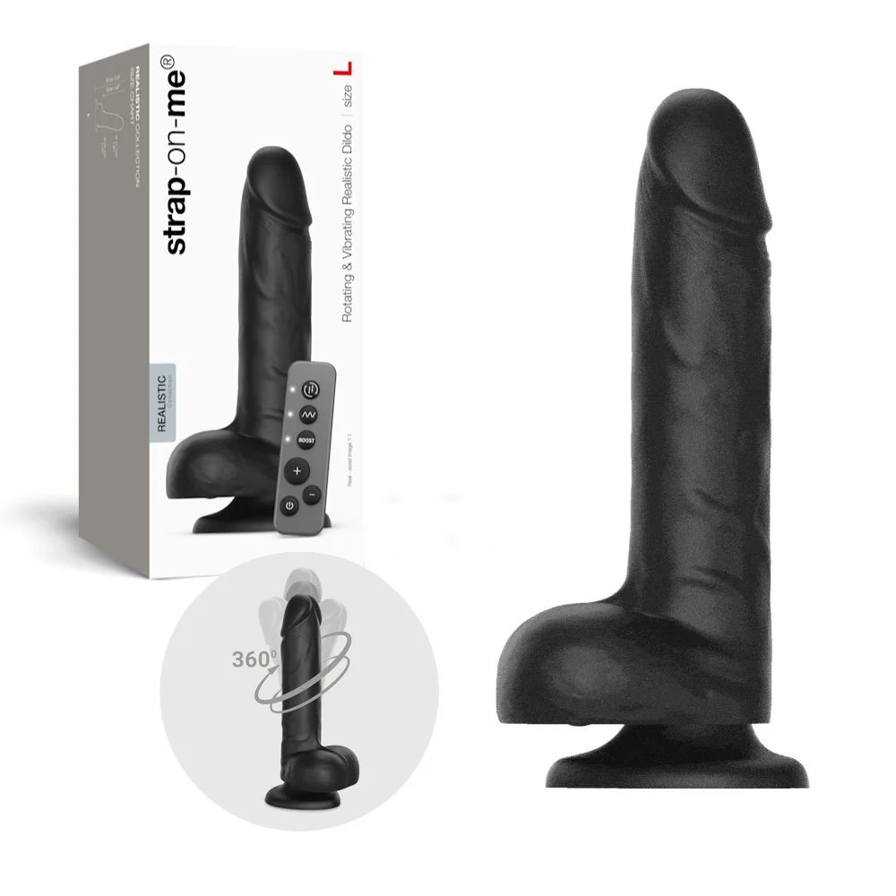 Фалоімітатор з вібрацією і ротацією Strap-On-Me Rotating & Vibrating Realistic Dildo - L - Black